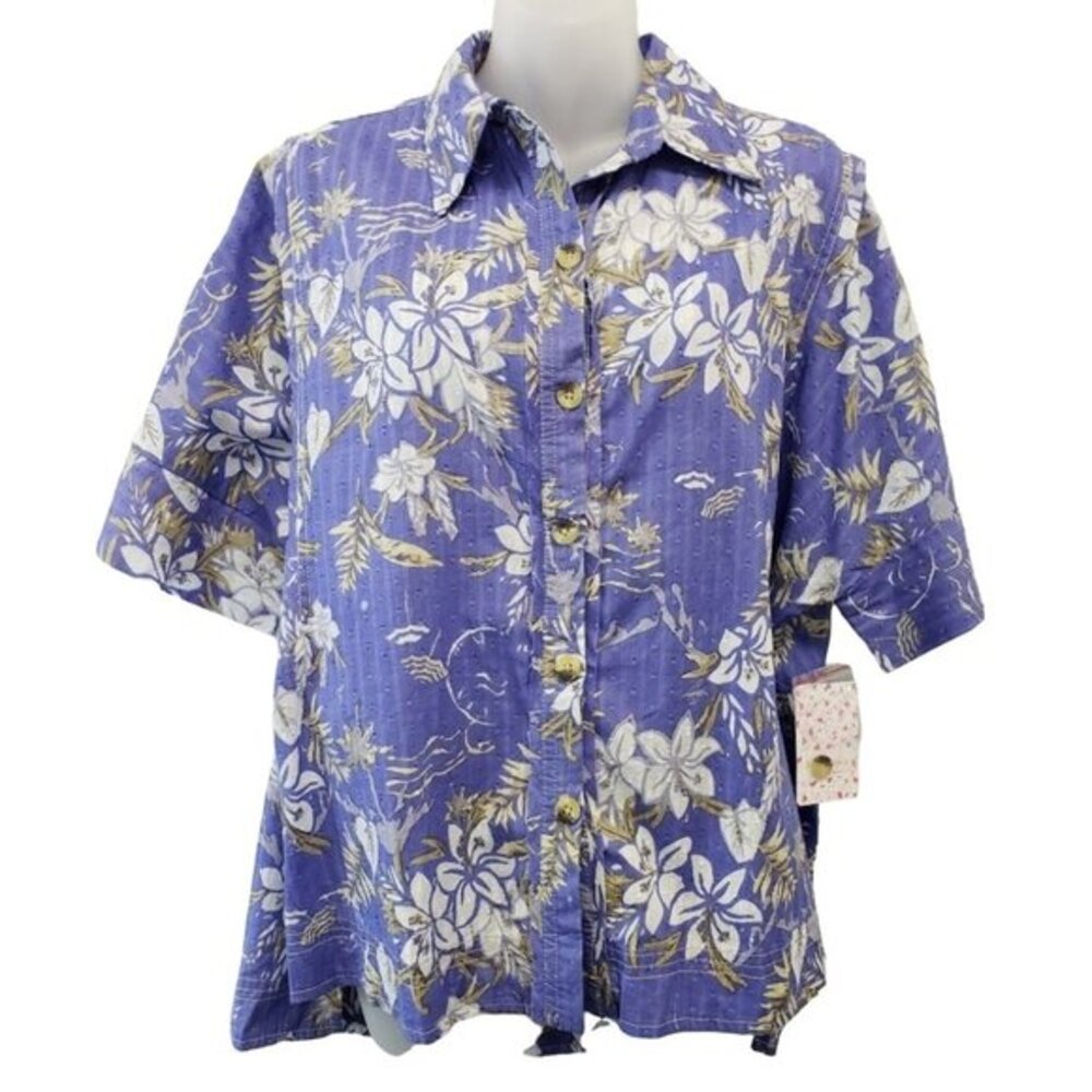 Free People Cotton Button Front Shirt Top Womens XS Purple Blue White Floral NEW